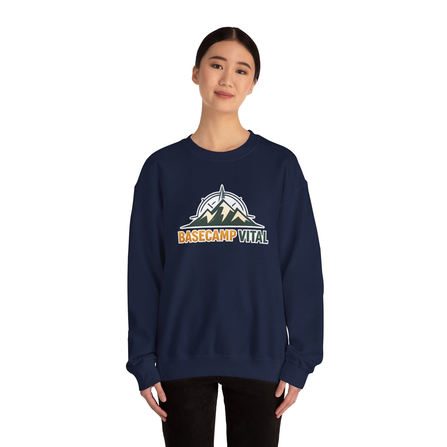 Base Camp Vital Mountain Embroidered Crewneck Sweatshirt | Cozy Hiking & Camping Pullover | 50/50 Midweight  Vital Mountain Crewneck Sweatshirt — Outdoor Adventure Logo Pullover (free shipping)
