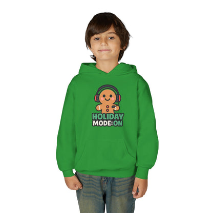 Youth Hoodie — 'Holiday Mode On' Gingerbread Headphone Christmas Sweatshirt
