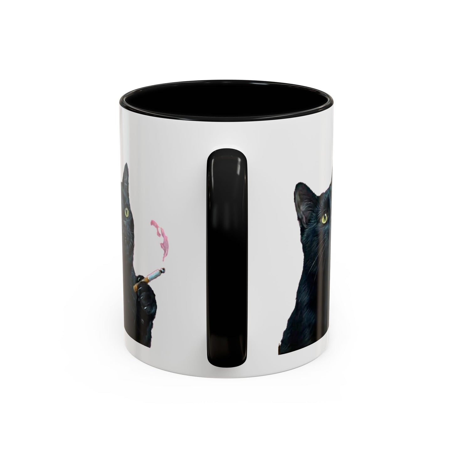 Happy and Dazzling smoking cat Cat Accent Coffee Mug — Cute Black Cat Coffee Cup (11/15oz) (free shipping)