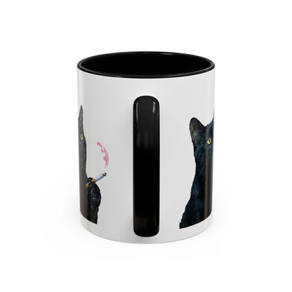 Happy and Dazzling smoking cat Cat Accent Coffee Mug — Cute Black Cat Coffee Cup (11/15oz) (free shipping)