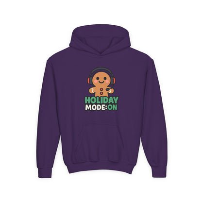 Youth Hoodie — 'Holiday Mode On' Gingerbread Headphone Christmas Sweatshirt