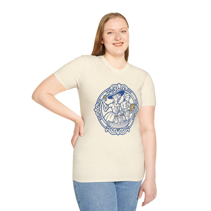 Rococo Smartphone Toile - Captain & First Mate Nautical Crew T-Shirt — Vintage Ship Wheel Illustration