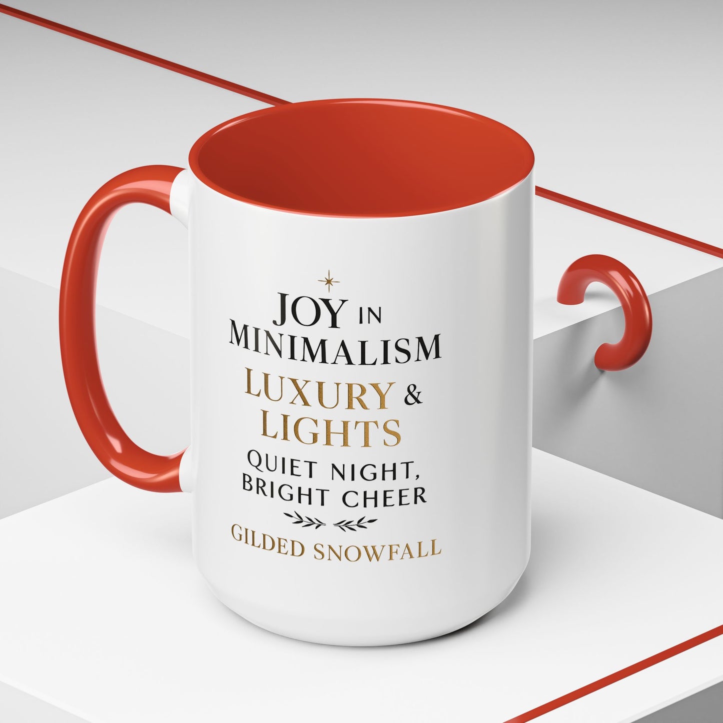 Joy in Minimalism Luxury & Lights Coffee Mug — Holiday Gilded Snowfall Design (11/15oz)