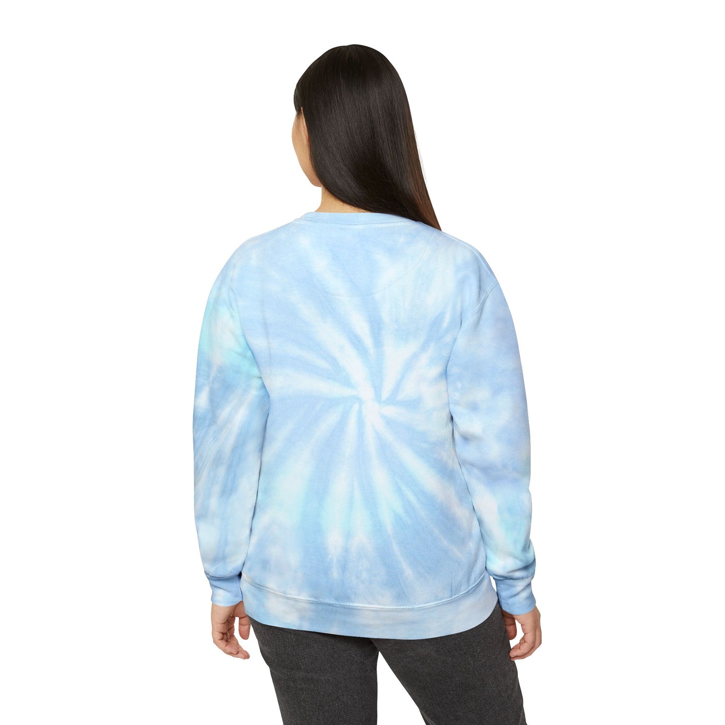 Cute Split Cat Tie-Dye Sweatshirt — Blue & Yellow Cat Graphic Crewneck