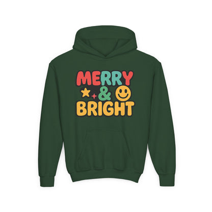 Youth Hoodie — 'Merry & Bright' Colorful Holiday Kids Sweatshirt