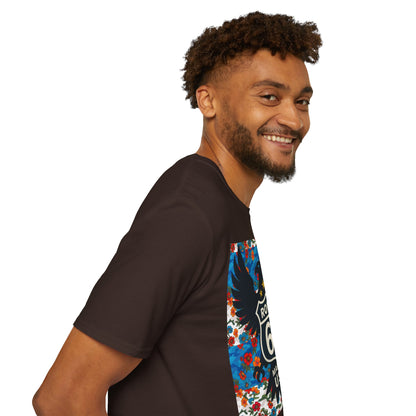 Route 66 Made in USA T-Shirt — Vintage Eagle Floral Roadtrip Tee- camo flower combo T-shirt