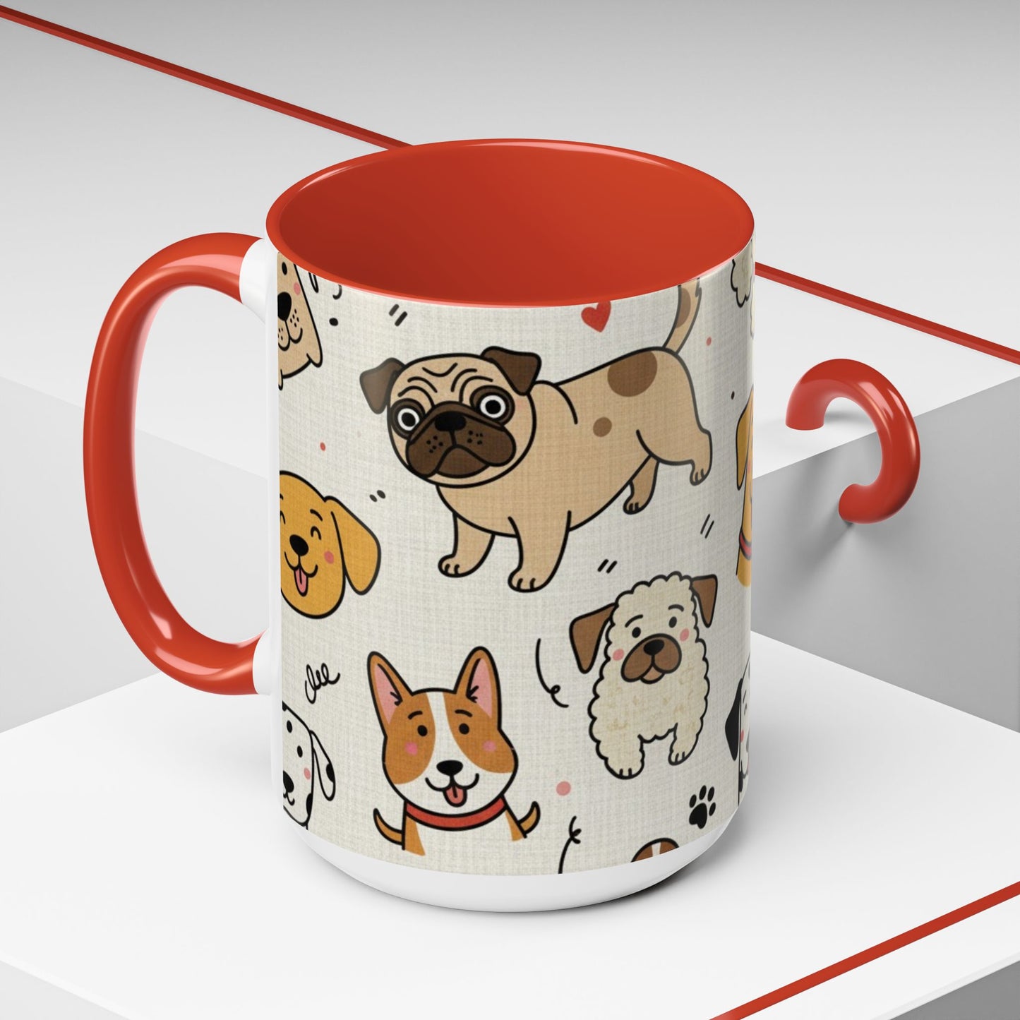 Cute Dog Pattern Accent Coffee Mug – Cute Cartoon Puppies 11/15oz
