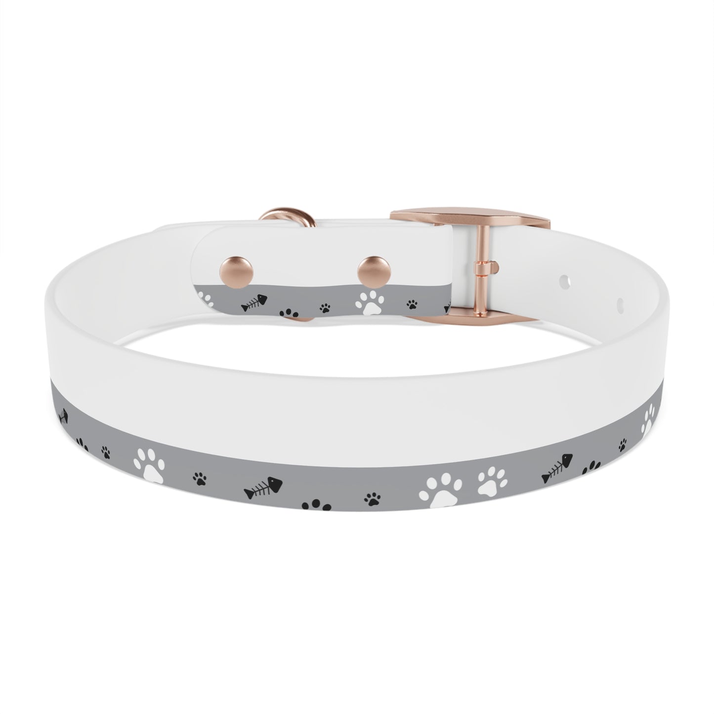 Grey Paw Print Dog Collar — Cute Bone & Paw Design, Durable Adjustable Pet Collar