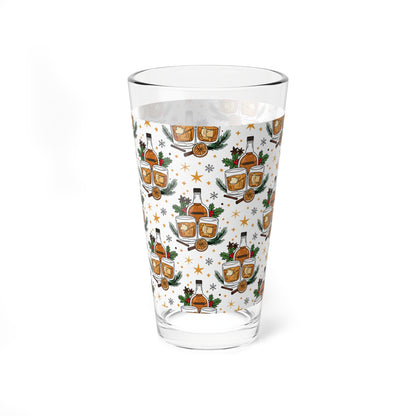 Whiskey Holiday Mixing Glass — 16oz Festive Cocktail Mixing Glass with Bottle & Glass Pattern (Free Shipping)