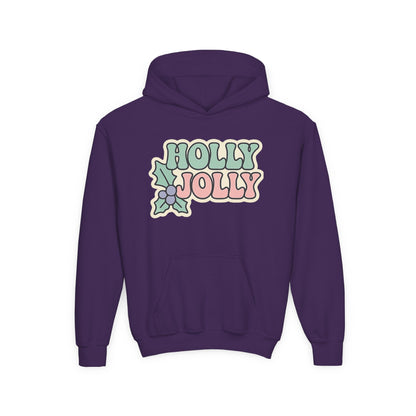 Girls Youth Hoodie — 'Holly Jolly' Pastel Christmas Holiday Sweatshirt