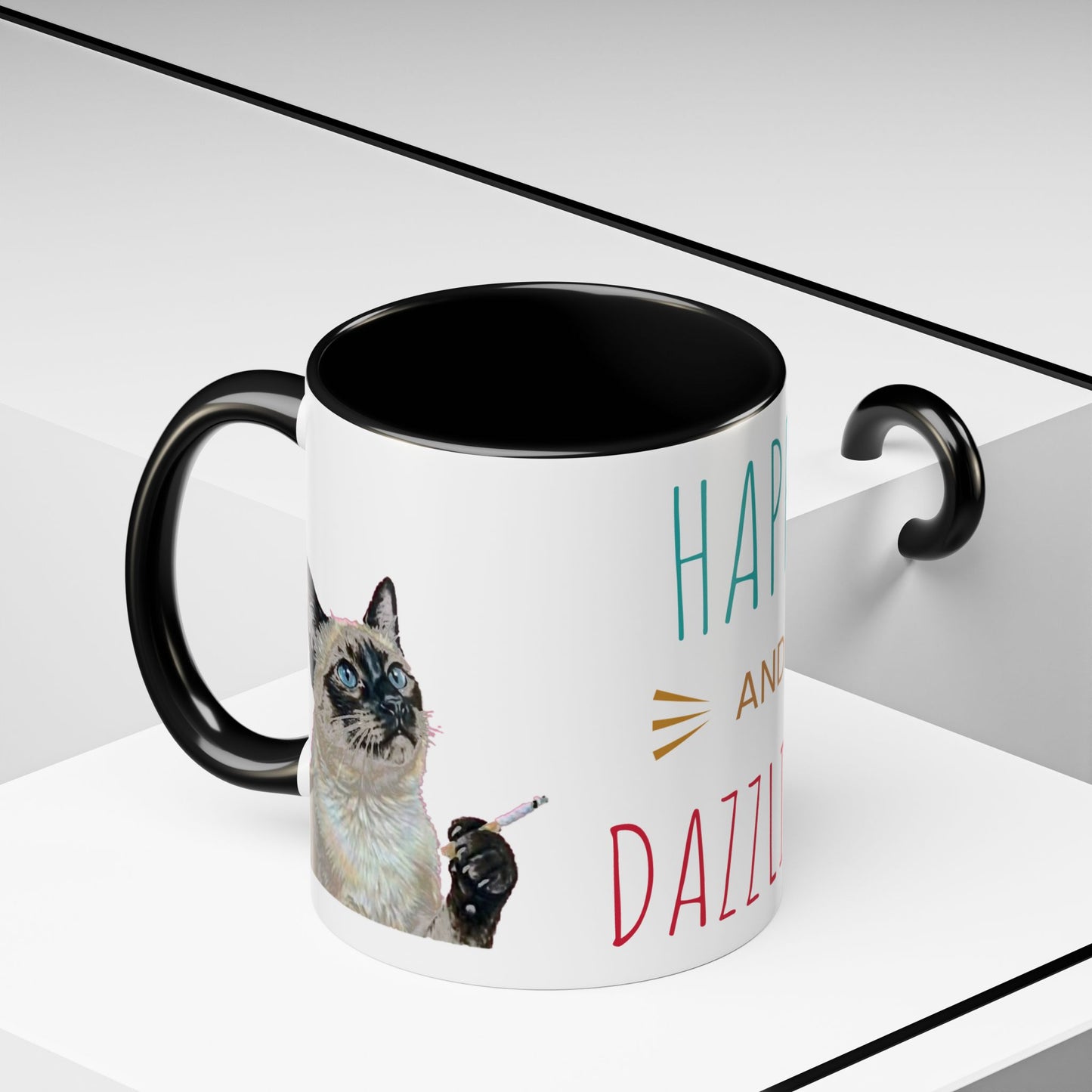 Happy and Dazzling Smoking Cat Accent Coffee Mug — 11/15oz (free shipping)