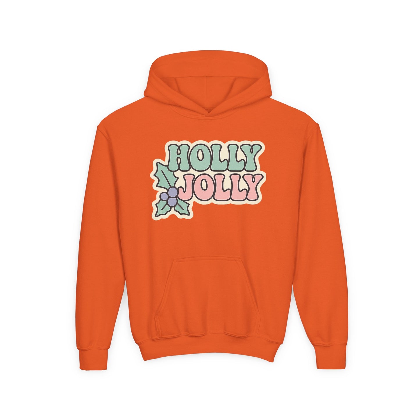 Girls Youth Hoodie — 'Holly Jolly' Pastel Christmas Holiday Sweatshirt
