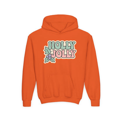 Girls Youth Hoodie — 'Holly Jolly' Pastel Christmas Holiday Sweatshirt