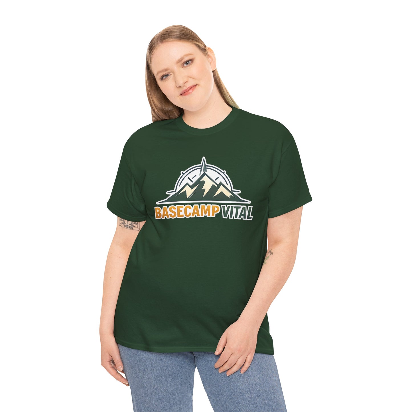 Base Camp Vital Mountain Compass Crewneck T-Shirt | Outdoor Hiking Graphic Tee | Midweight Cotton Trail Shirt (free shipping)