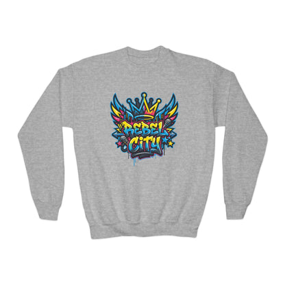 Youth Crewneck spray paint style- Sweatshirt - Colorful Rebel City Graffiti Crown Design