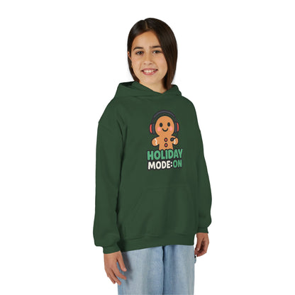 Youth Hoodie — 'Holiday Mode On' Gingerbread Headphone Christmas Sweatshirt