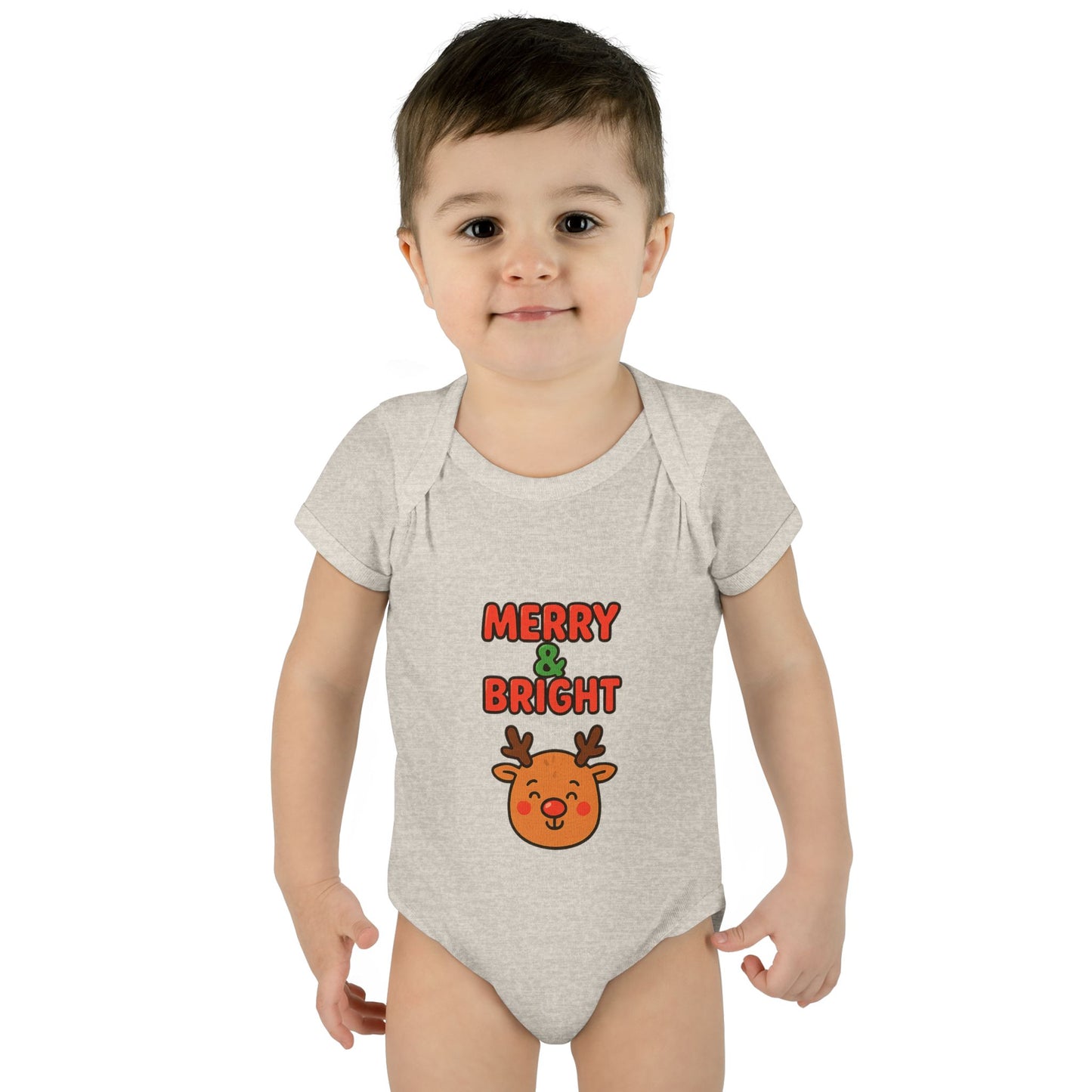 Merry & Bright Baby Bodysuit - Cute Reindeer Christmas Infant Onesie