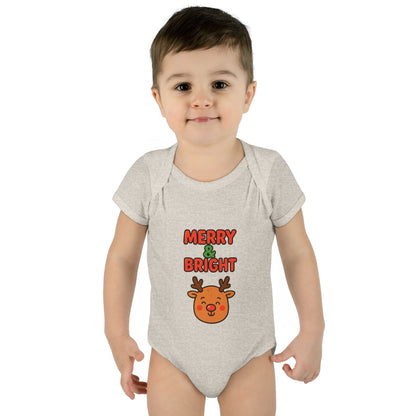 Merry & Bright Baby Bodysuit - Cute Reindeer Christmas Infant Onesie