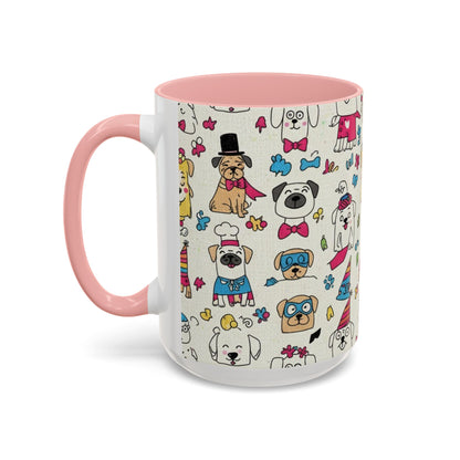 Cute Party Dogs Accent Coffee Mug (11/15oz) — Colorful Puppy Pattern Gift Mug