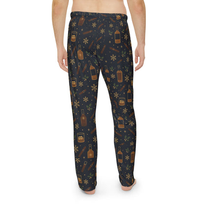 Whiskey Night Pajama Pants — Men’s Cozy Lounge Sleepwear with Bottle & Snowflake Print