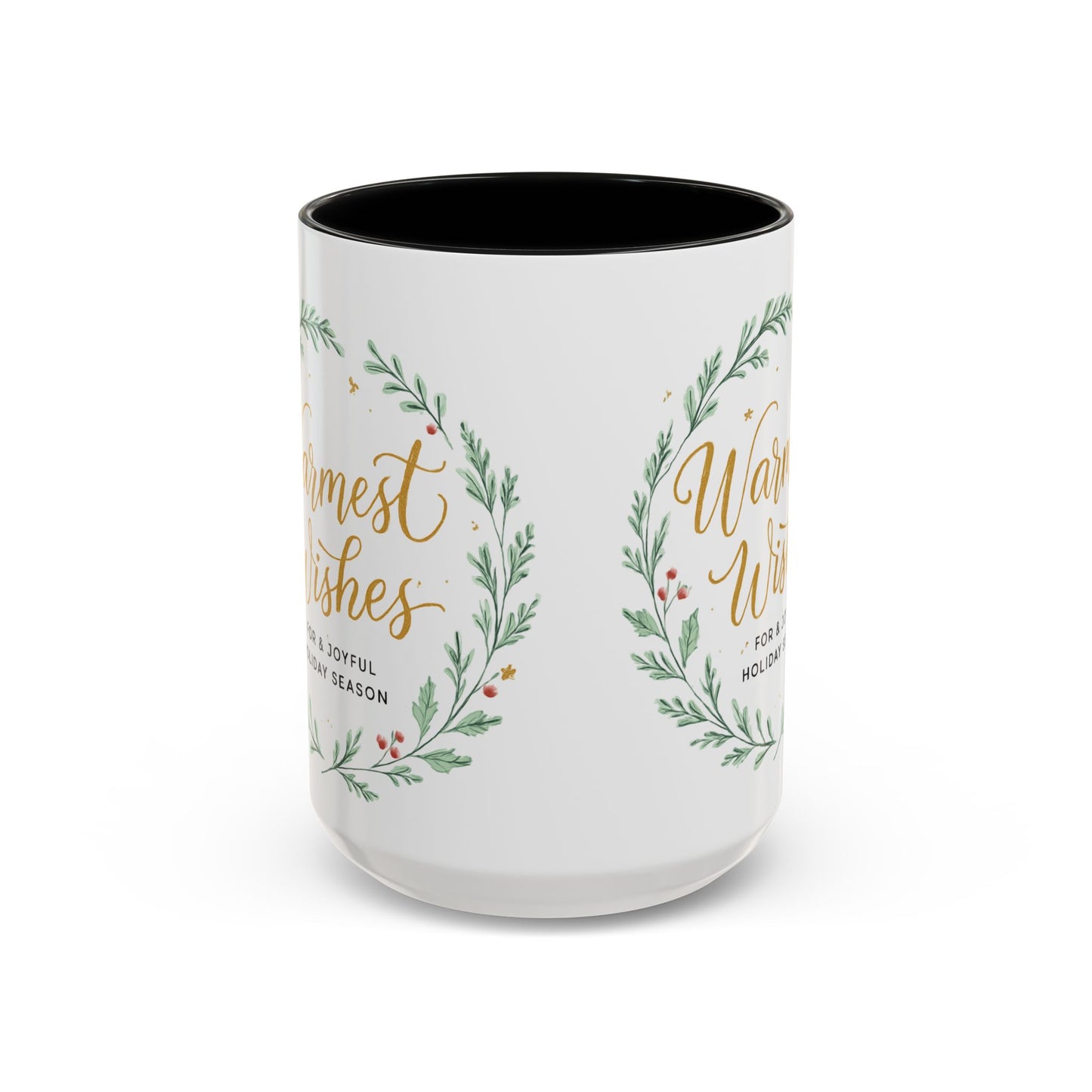 Warmest Wishes Holiday Coffee Mug — Festive Wreath Accent Mug (11/15oz)