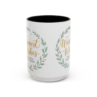 Warmest Wishes Holiday Coffee Mug — Festive Wreath Accent Mug (11/15oz)