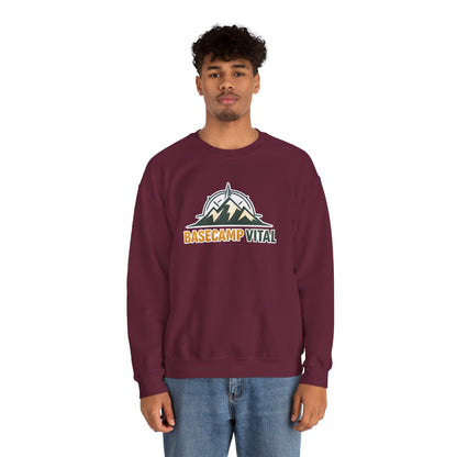 Base Camp Vital Mountain Embroidered Crewneck Sweatshirt | Cozy Hiking & Camping Pullover | 50/50 Midweight  Vital Mountain Crewneck Sweatshirt — Outdoor Adventure Logo Pullover (free shipping)