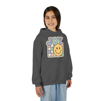 Girls Youth Hoodie – Retro 'JOY' Smiley Graphic Kids Sweatshirt