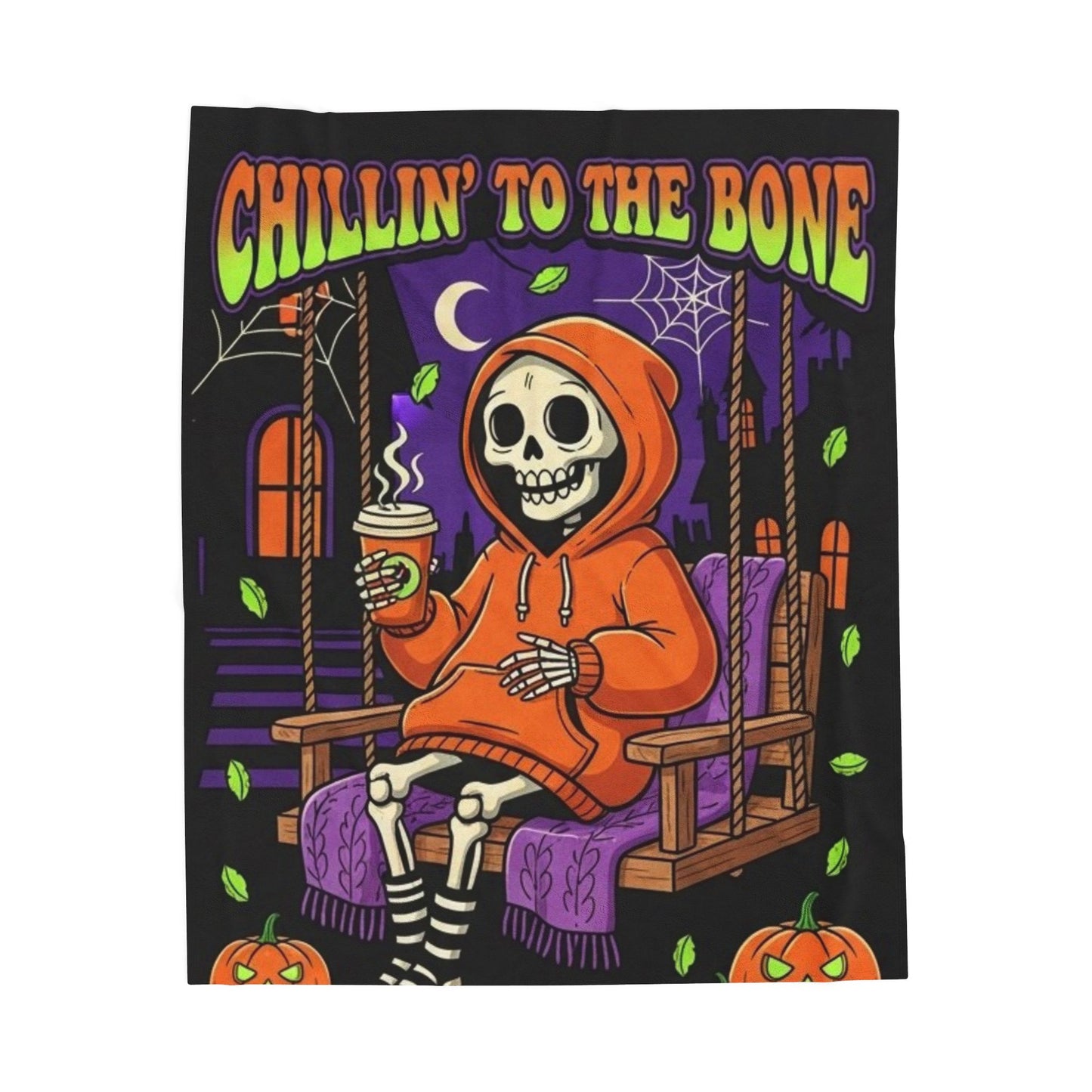 Chillin' to the Bone Skeleton Blanket, Cozy Halloween Throw, Spooky Decor, Plush Bed Blanket, Fall Home Accents