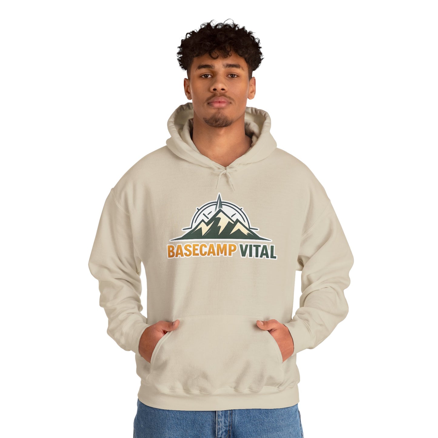 Base Camp Vital Outdoor Fleece Hoodie | Mountain Compass Graphic Pullover | 50/50 Midweight Trail Hoodie  Vital Hoodie  (free shipping)