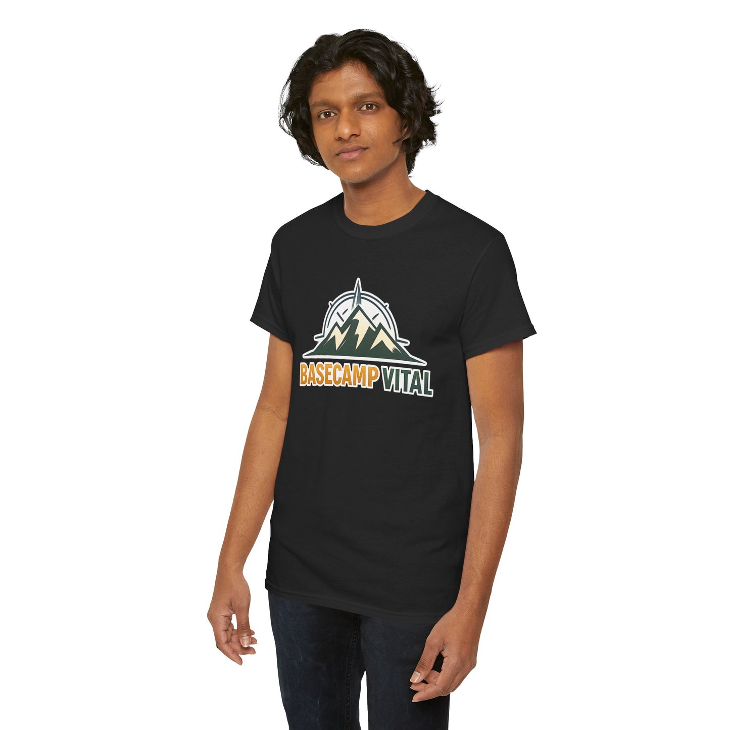 Base Camp Vital Mountain Compass Crewneck T-Shirt | Outdoor Hiking Graphic Tee | Midweight Cotton Trail Shirt (free shipping)