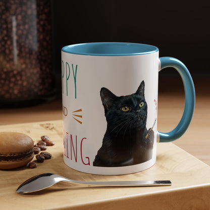Happy and Dazzling smoking cat Cat Accent Coffee Mug — Cute Black Cat Coffee Cup (11/15oz) (free shipping)