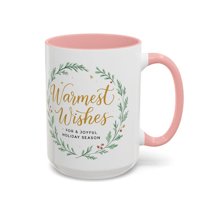 Warmest Wishes Holiday Coffee Mug — Festive Wreath Accent Mug (11/15oz)