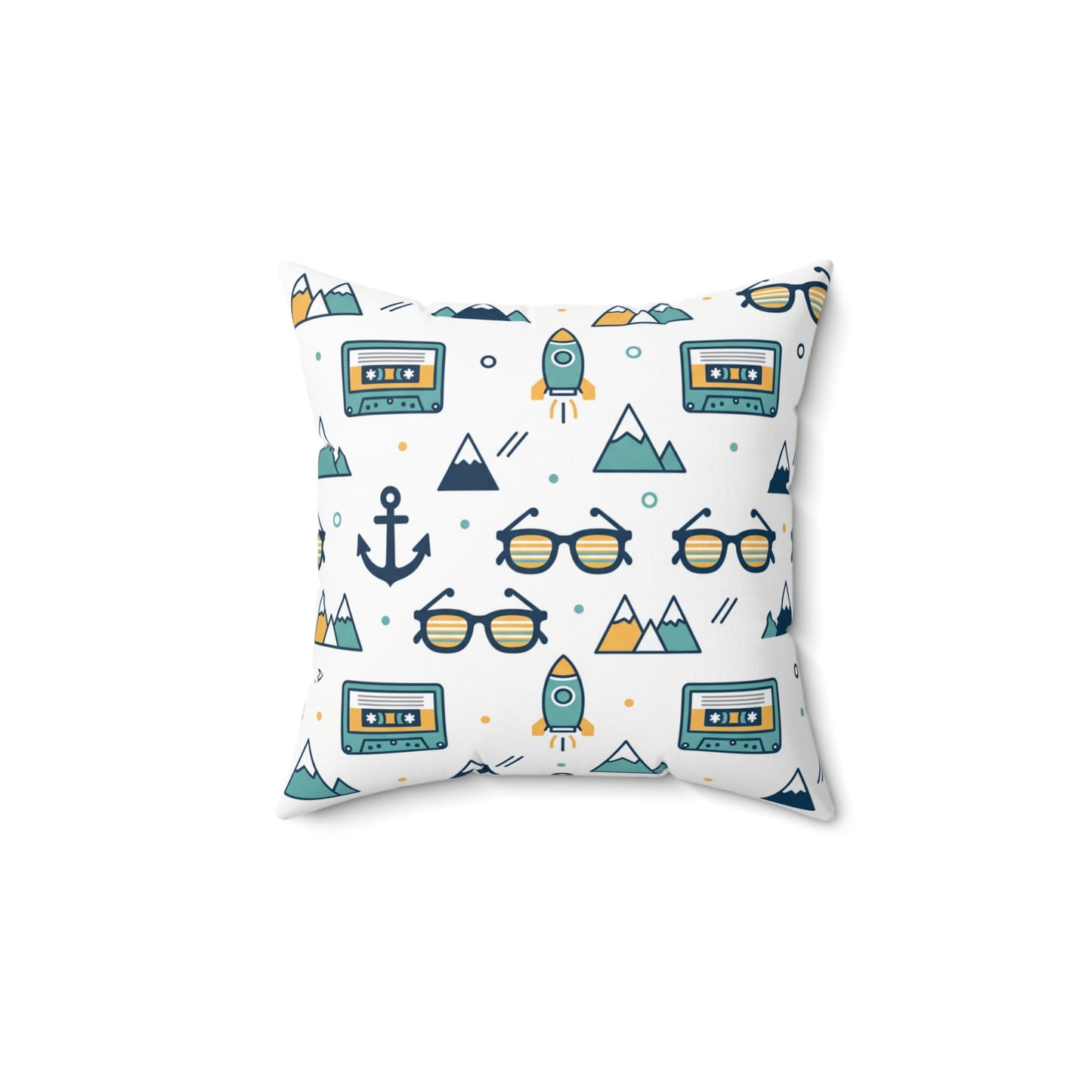 Retro Summer Pattern Throw Pillow — Sunglasses, Cassette & Anchor Decorative Cushion (free shipping)