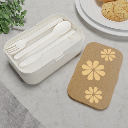 Wooden light yellow Floral Bento Lunch Box – Cute and Eco-Friendly Lunch Container