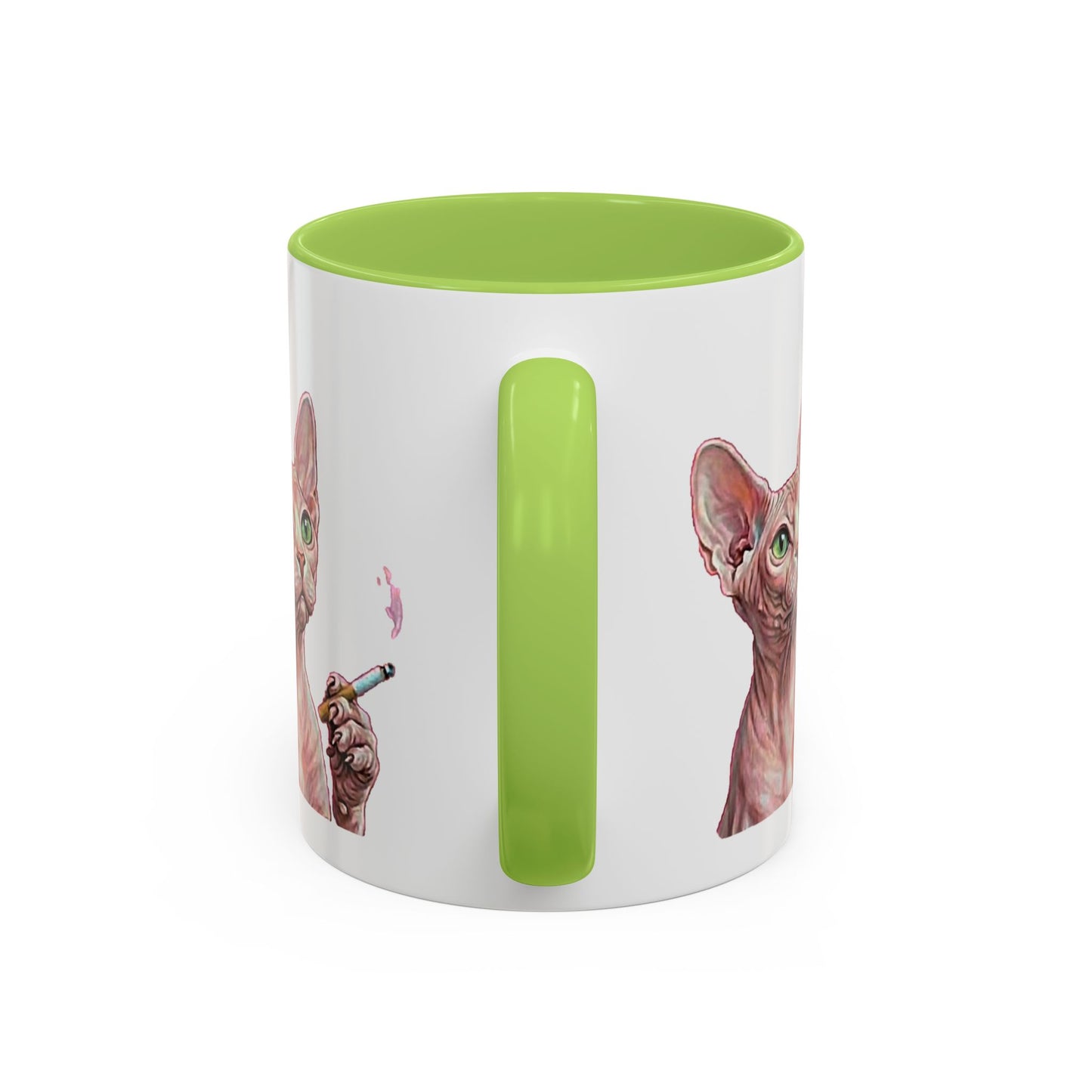 Happy and Dazzling smoking Cat Coffee Mug — Sphynx Cat Accent Mug (11/15oz) (free shipping)