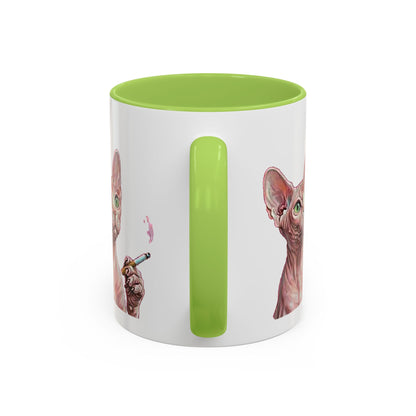Happy and Dazzling smoking Cat Coffee Mug — Sphynx Cat Accent Mug (11/15oz) (free shipping)