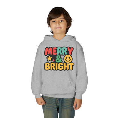 Youth Hoodie — 'Merry & Bright' Colorful Holiday Kids Sweatshirt
