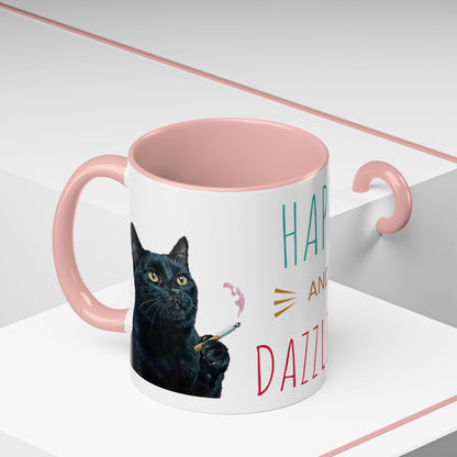 Happy and Dazzling smoking cat Cat Accent Coffee Mug — Cute Black Cat Coffee Cup (11/15oz) (free shipping)