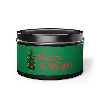 Merry & Bright Christmas eco-friendly Tin Candle — Holiday Scented Soy Candle- the give back candle collection