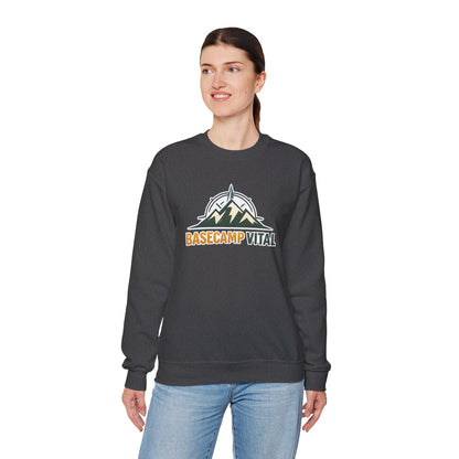Base Camp Vital Mountain Embroidered Crewneck Sweatshirt | Cozy Hiking & Camping Pullover | 50/50 Midweight  Vital Mountain Crewneck Sweatshirt — Outdoor Adventure Logo Pullover (free shipping)