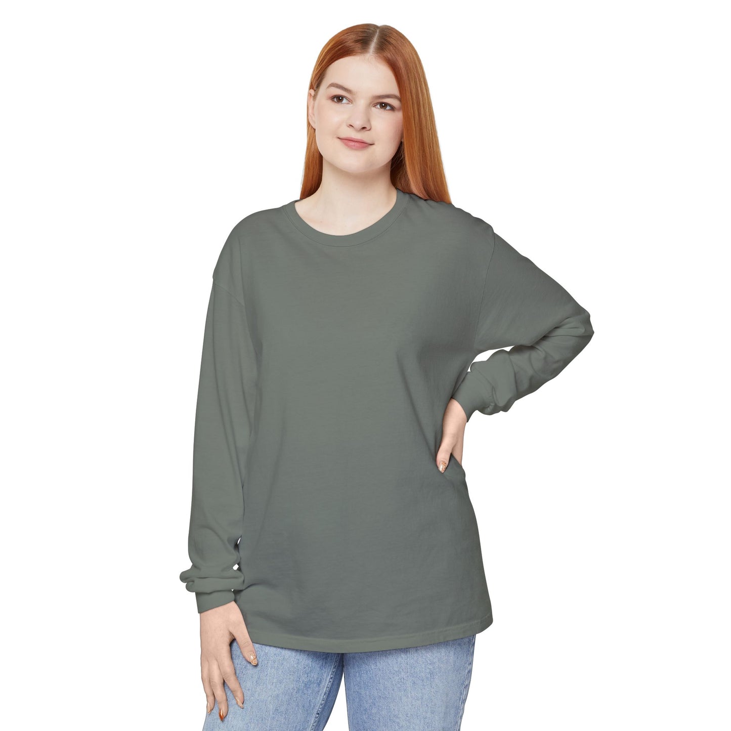 Women’s Gray Garment-Dyed Long Sleeve T-Shirt for Cozy Casual Style