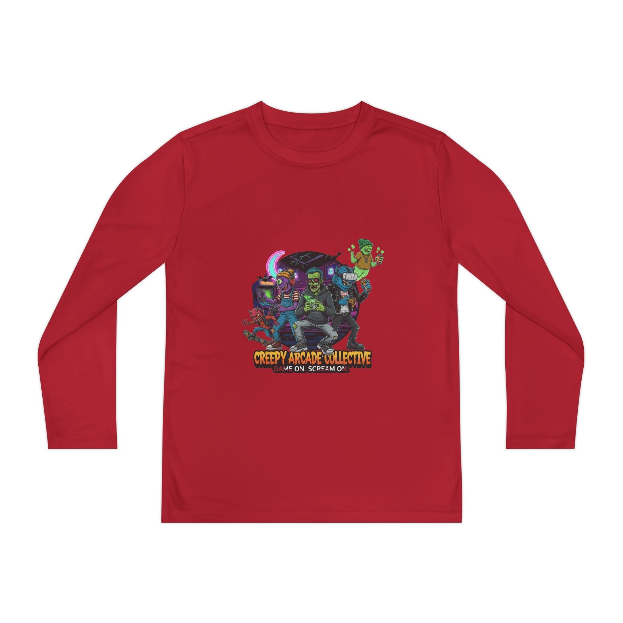 Creepy Arcade Collecting Youth Long Sleeve Tee, Kids Gamer Shirt, Halloween Costume, Teen Casual Wear, Fantasy T-Shirt