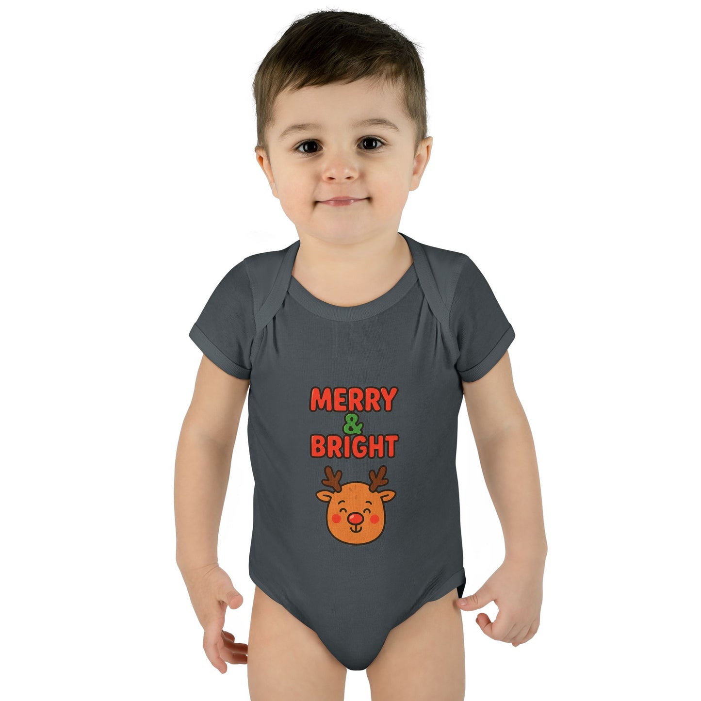 Merry & Bright Baby Bodysuit - Cute Reindeer Christmas Infant Onesie