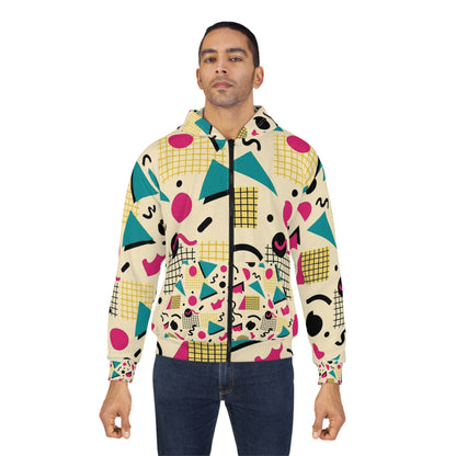 Retro Memphis Pattern Zip Hoodie – Neon Geometric All-Over Print