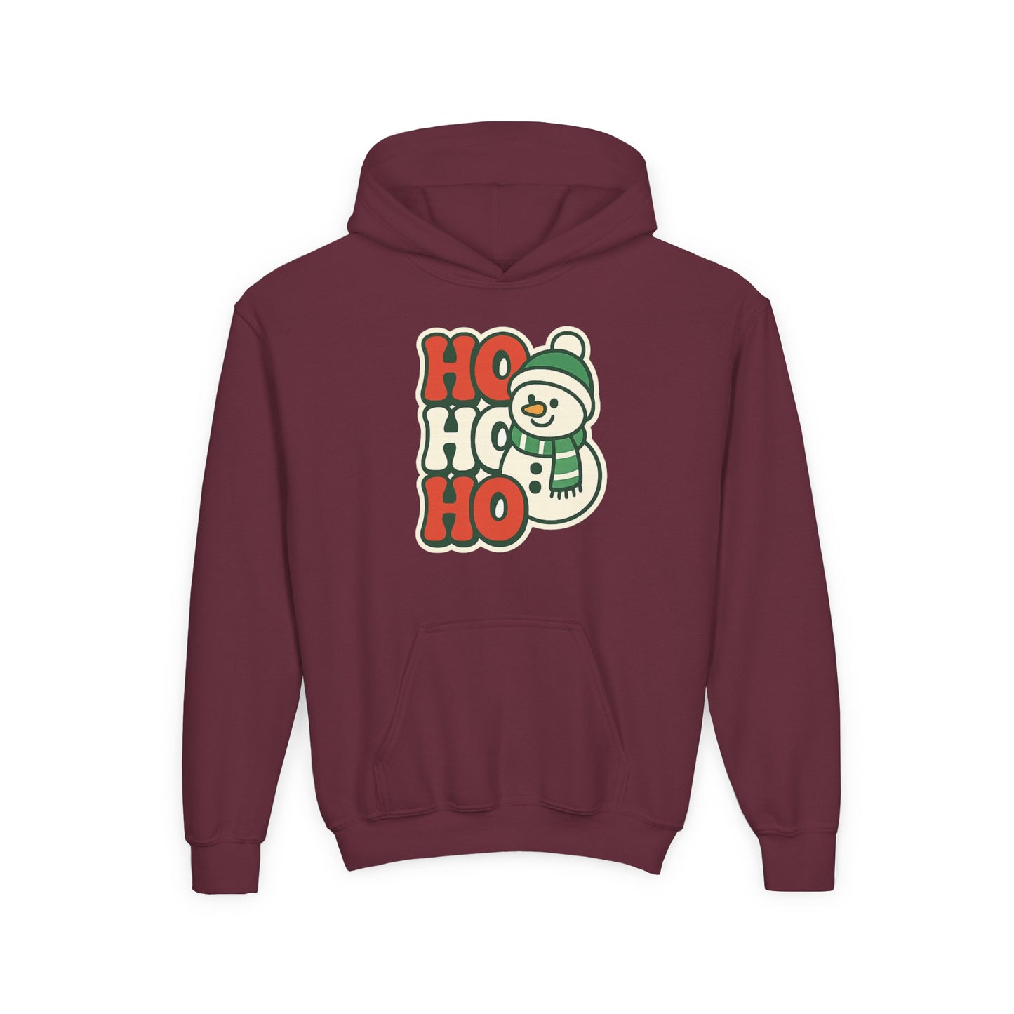 Youth kids Christmas Hoodie - 'HO HO HO' Snowman Holiday Sweatshirt