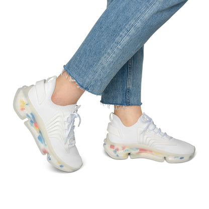 Women’s White Mesh Sneakers — Lightweight Breathable Athletic Shoes with Color-Accent Sole
