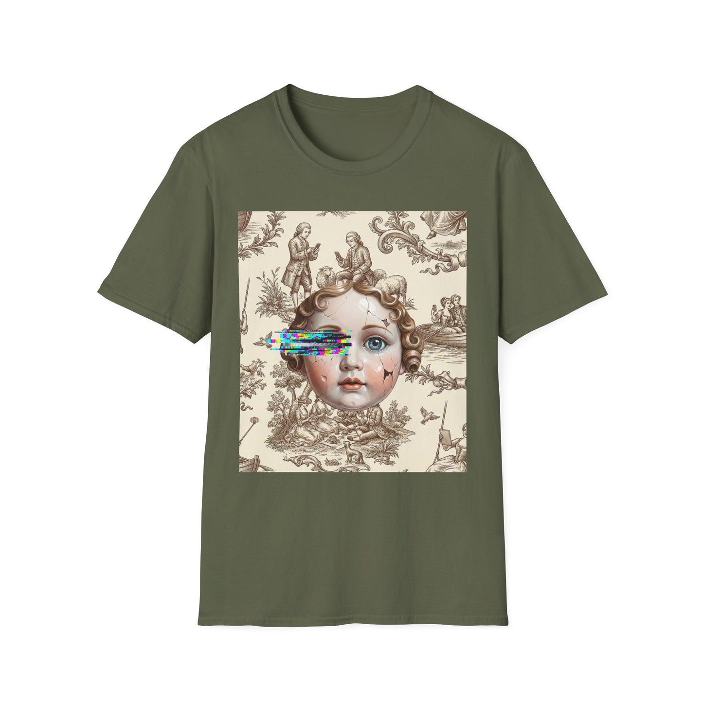 Vintage Doll Face Tee with Glitch Paint Splash