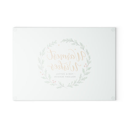 Glass Cutting Board — "Warmest Wishes" Holiday Wreath Decorative Cutting Board