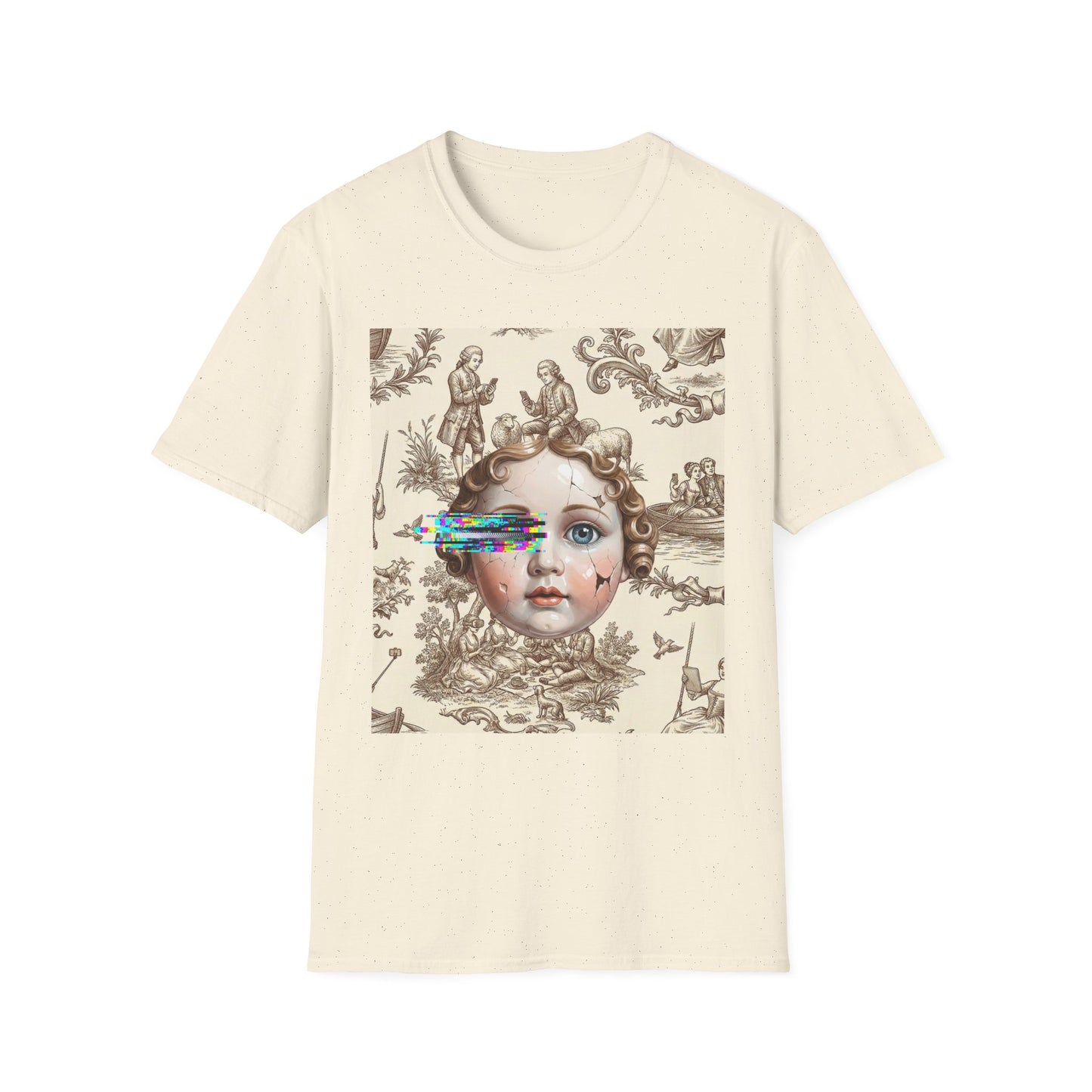 Vintage Doll Face Tee with Glitch Paint Splash